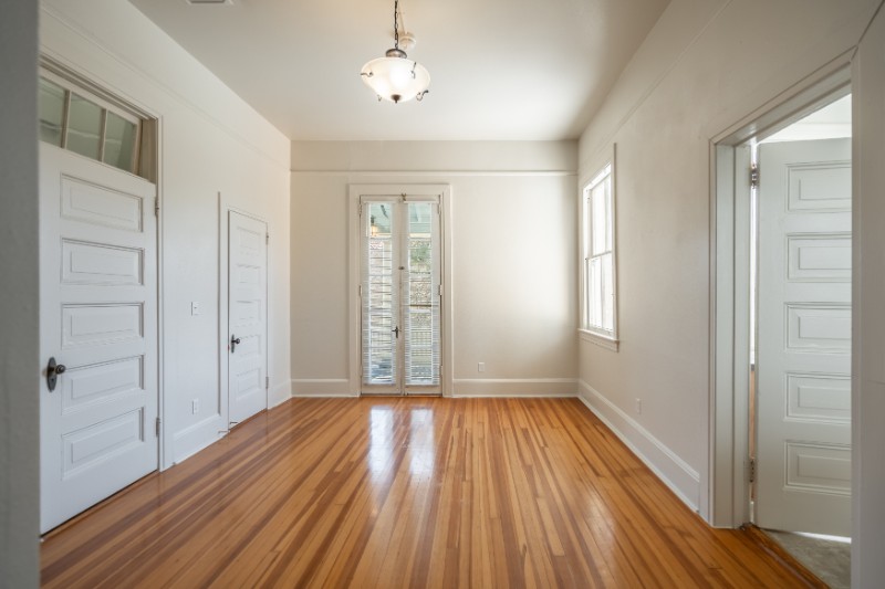 Interior living space with hardwood floor