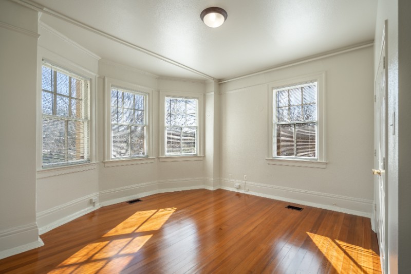 Interior living space with 4 large windows