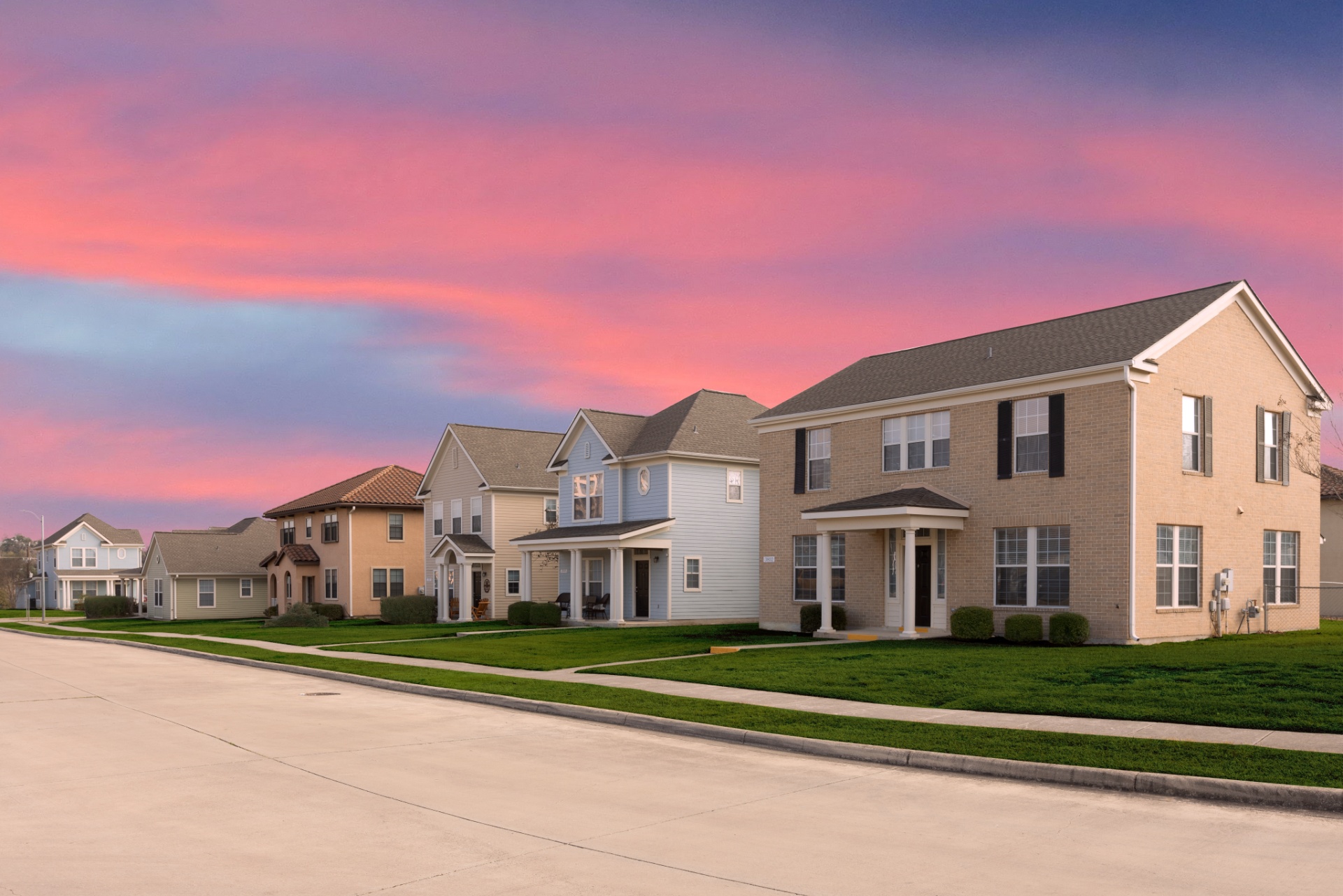 Houses lining a community street